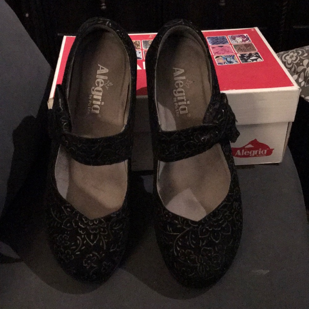 Alegria Black Suede Mary Jane wedge